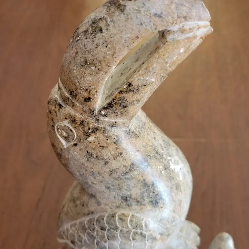 Vintage Toucan with owl figurine sculpture hand carved natural stone